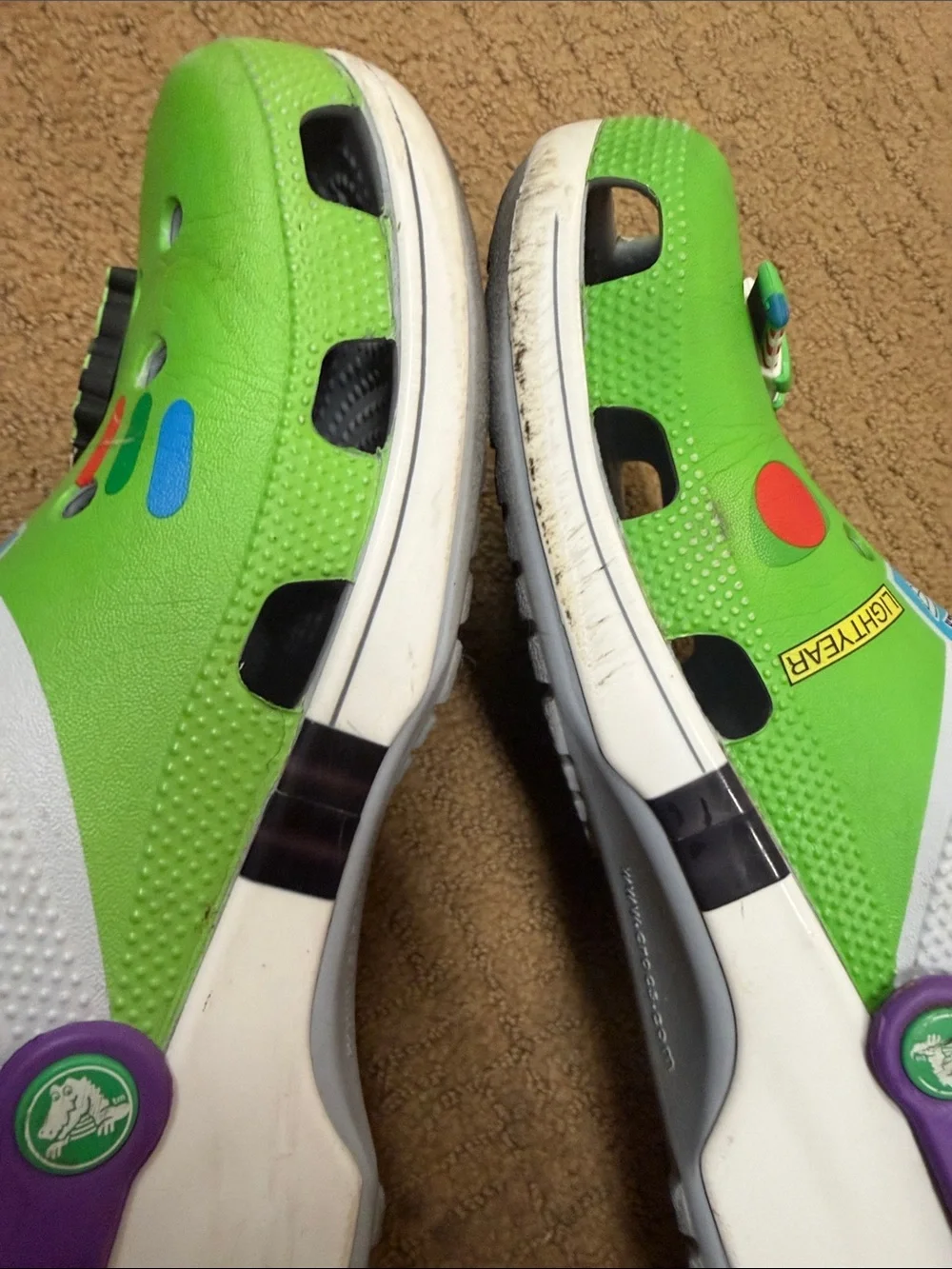 CROCS Green Space Ranger Clogs with Purple Heel Strap